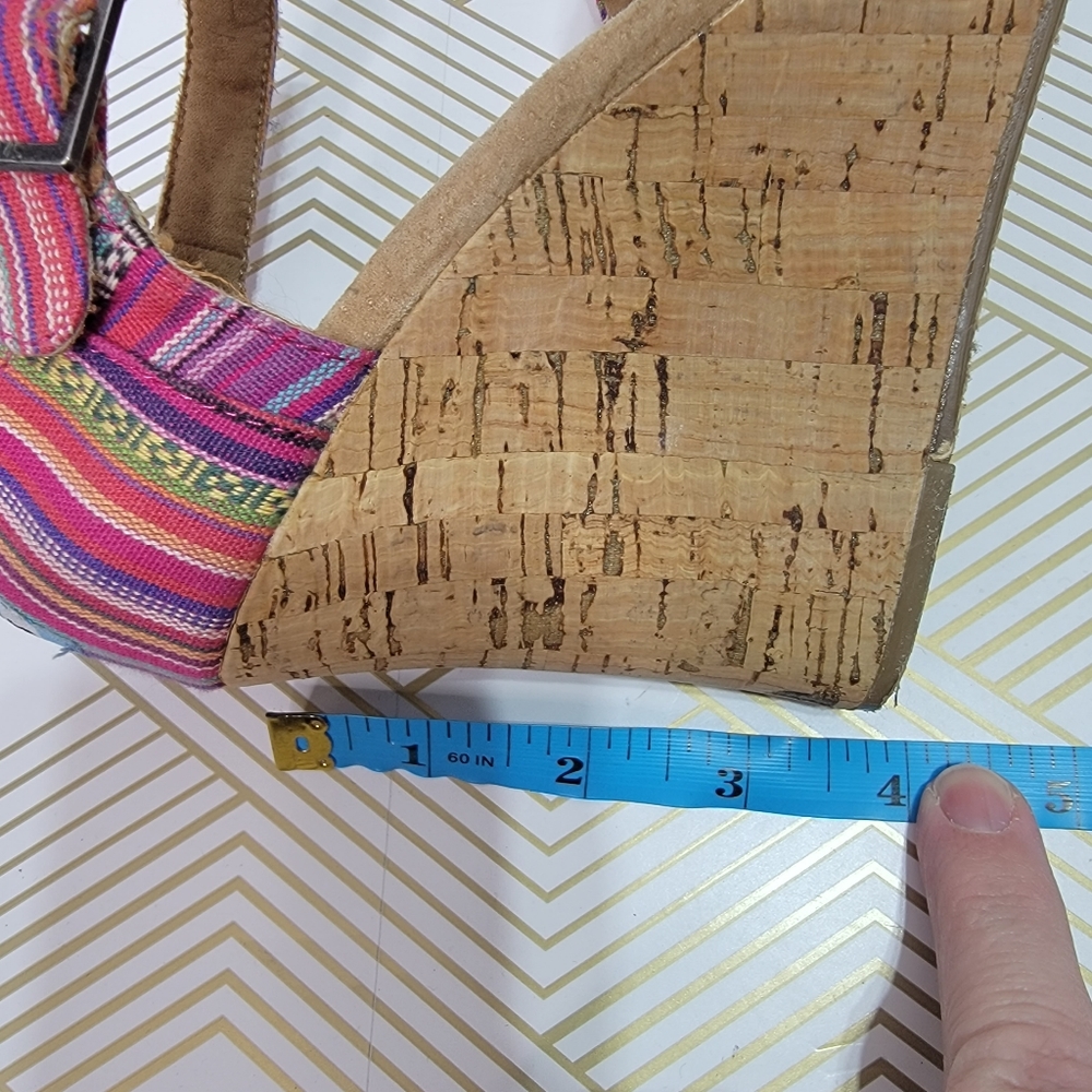 Toms Sienna Women's Multicolor Cork Wedge Sandals - Size 7.5 Ankle Buckle. - Picture 8 of 9